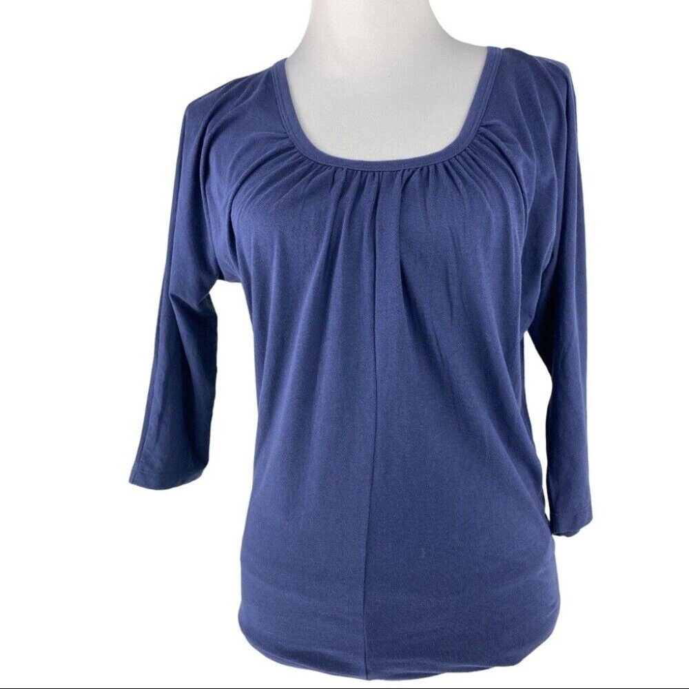 Lilla P Women's Navy Blue Ruched Scoop Neck 3/4 Sleeve Tunic Top Small/C42